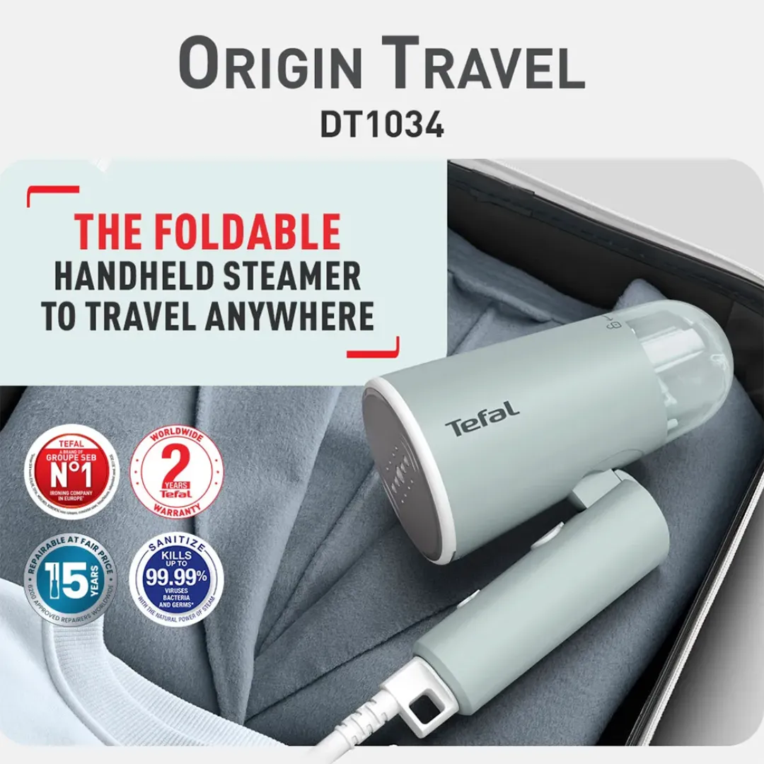 Tefal DT1034 Origin Travel Handheld Foldable Garment Steamer