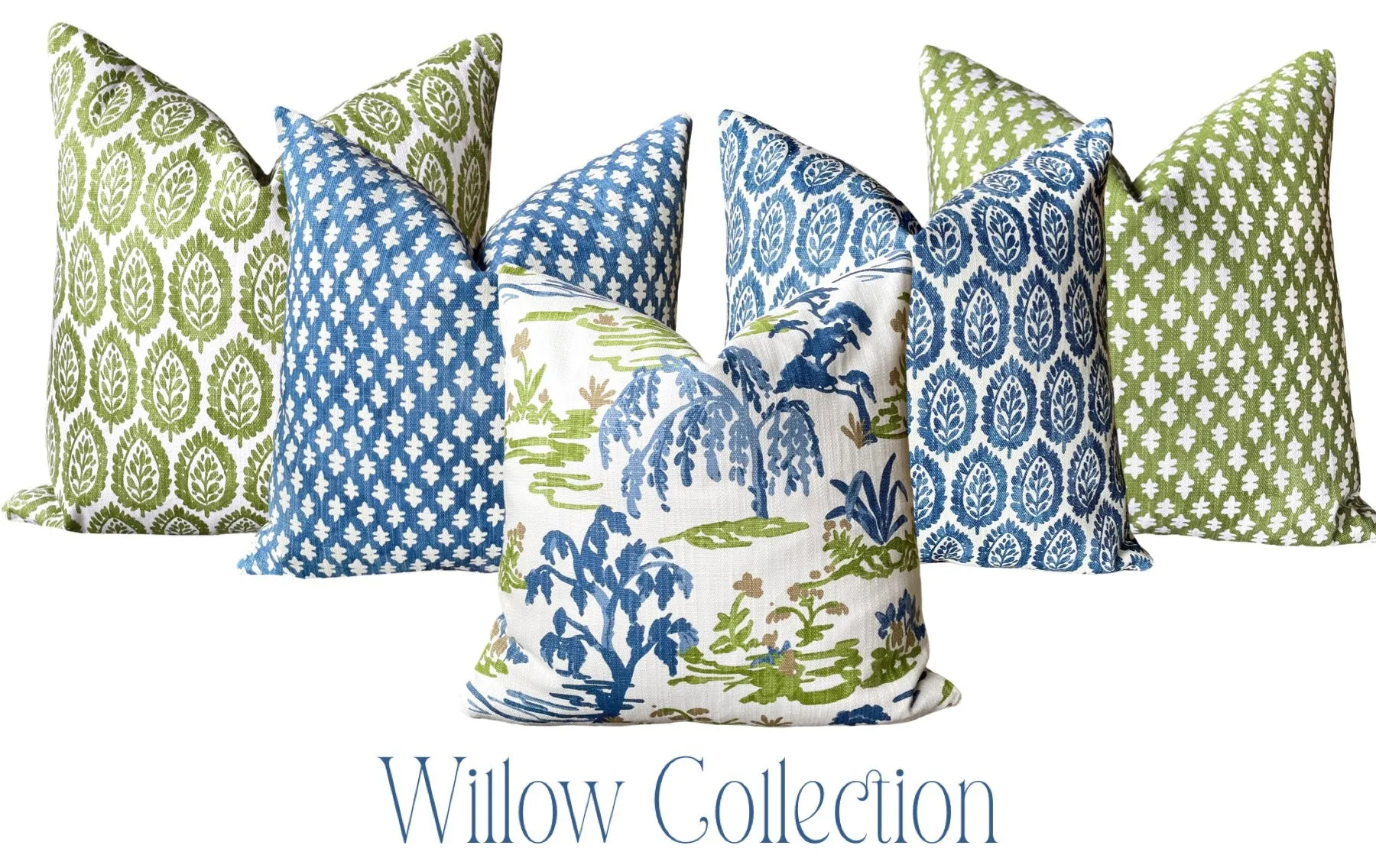 The Willow Collection: Blue, Green, & White Mix and Match Decorative Pillow Covers