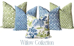 The Willow Collection: Blue, Green, & White Mix and Match Decorative Pillow Covers