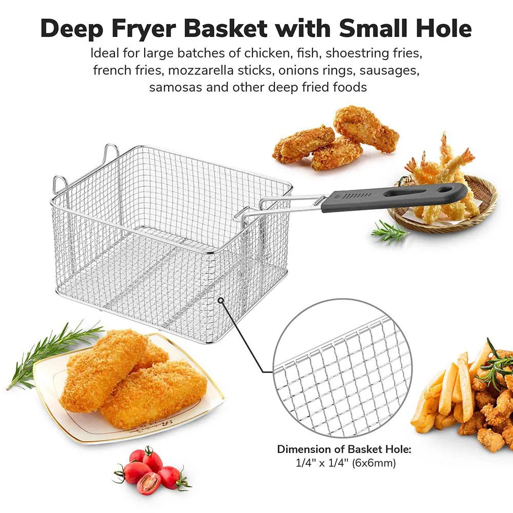 TheLAShop 8" Large Fryer Basket Replacement with Hook 6.6lbs