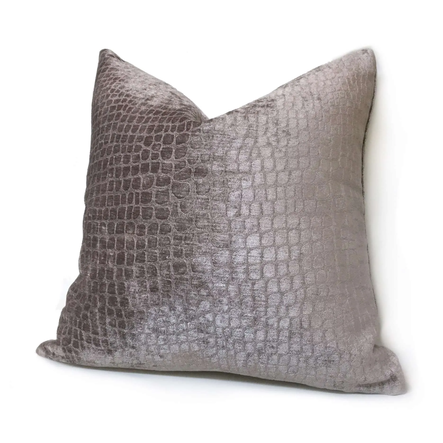 Thistle Light Purple Gray Crocodile Alligator Shiny Chenille Velvet Pillow Cover