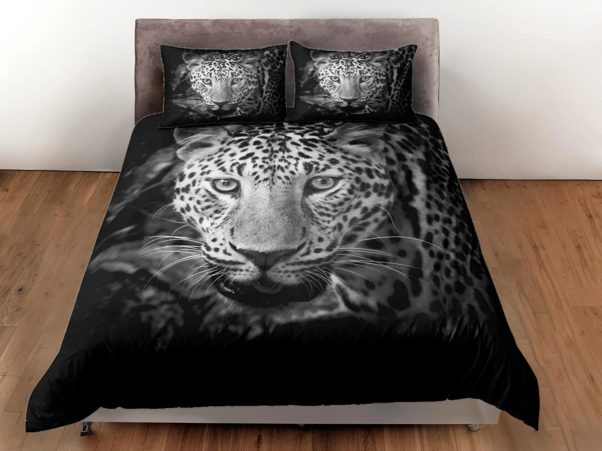 Tiger Print Black Duvet Cover Set Cute Bedspread, Animal Dorm Bedding & Pillowcase