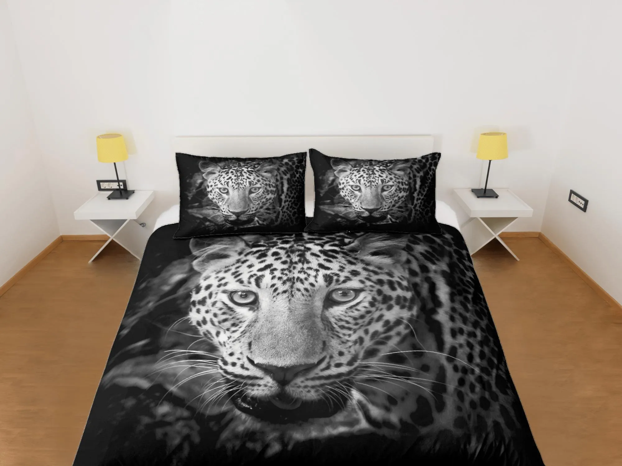 Tiger Print Black Duvet Cover Set Cute Bedspread, Animal Dorm Bedding & Pillowcase