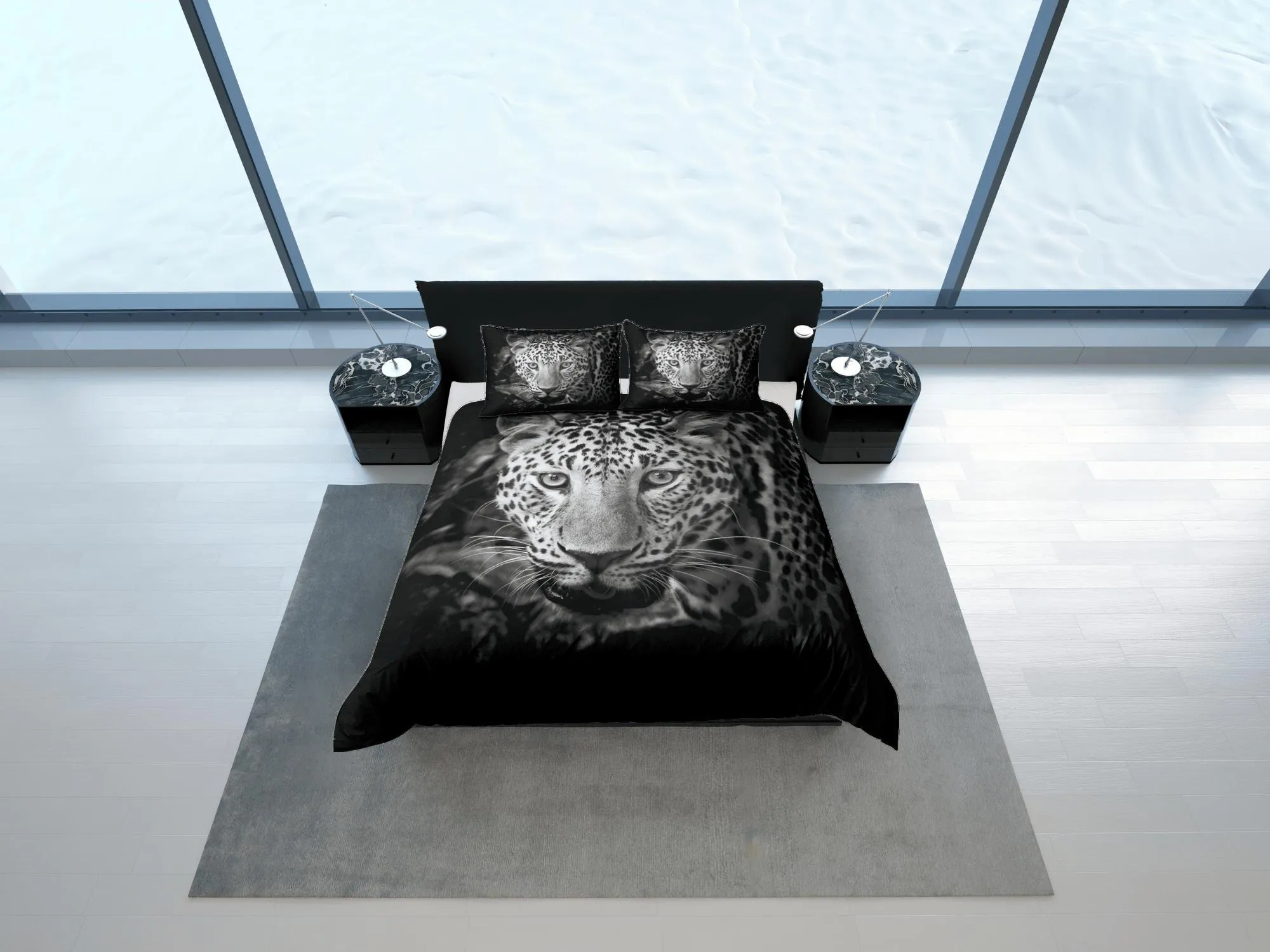 Tiger Print Black Duvet Cover Set Cute Bedspread, Animal Dorm Bedding & Pillowcase