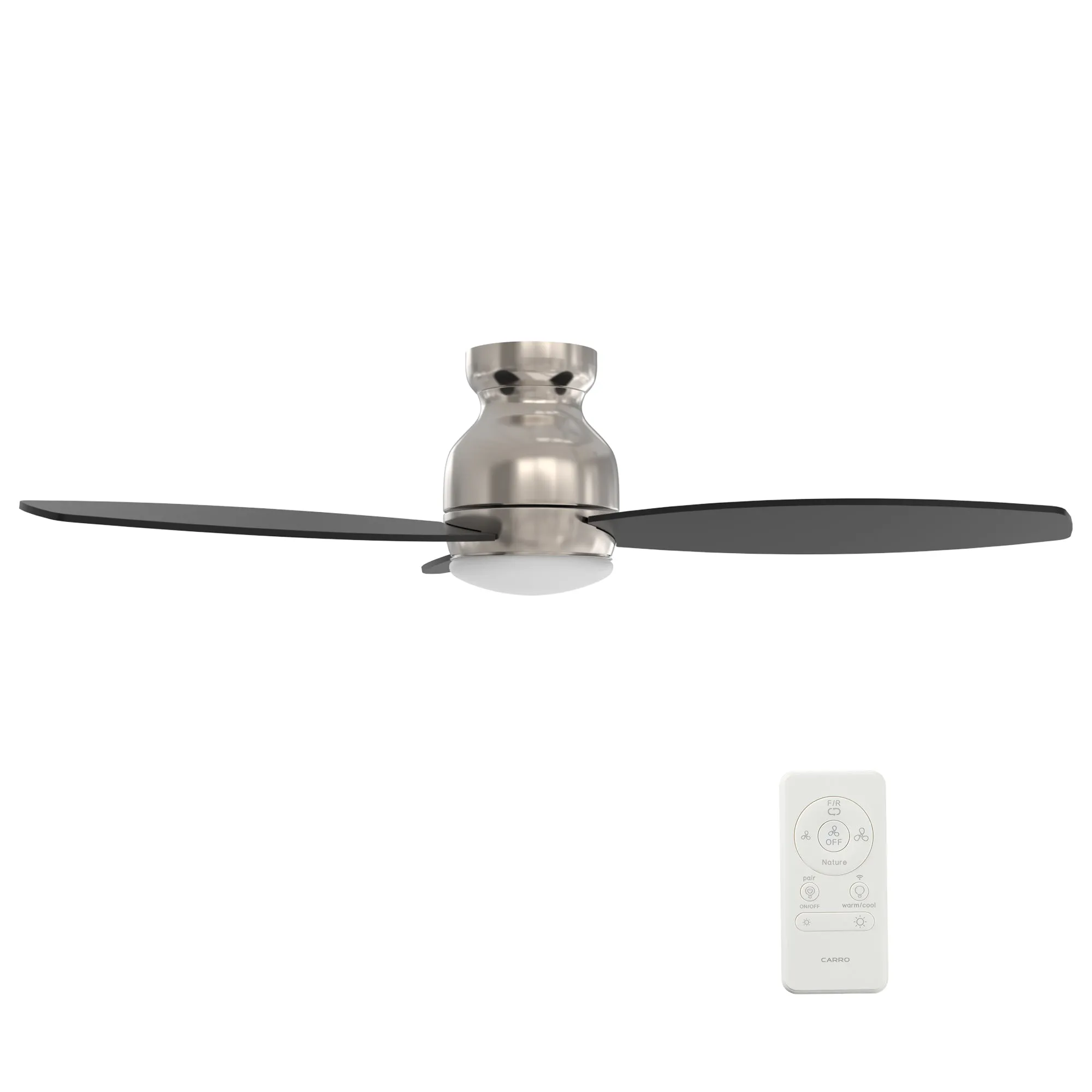 TRENTO 48 inch 3-Blade Flush Mount Smart Ceiling Fan with LED Light Kit & Remote - Silver/Black