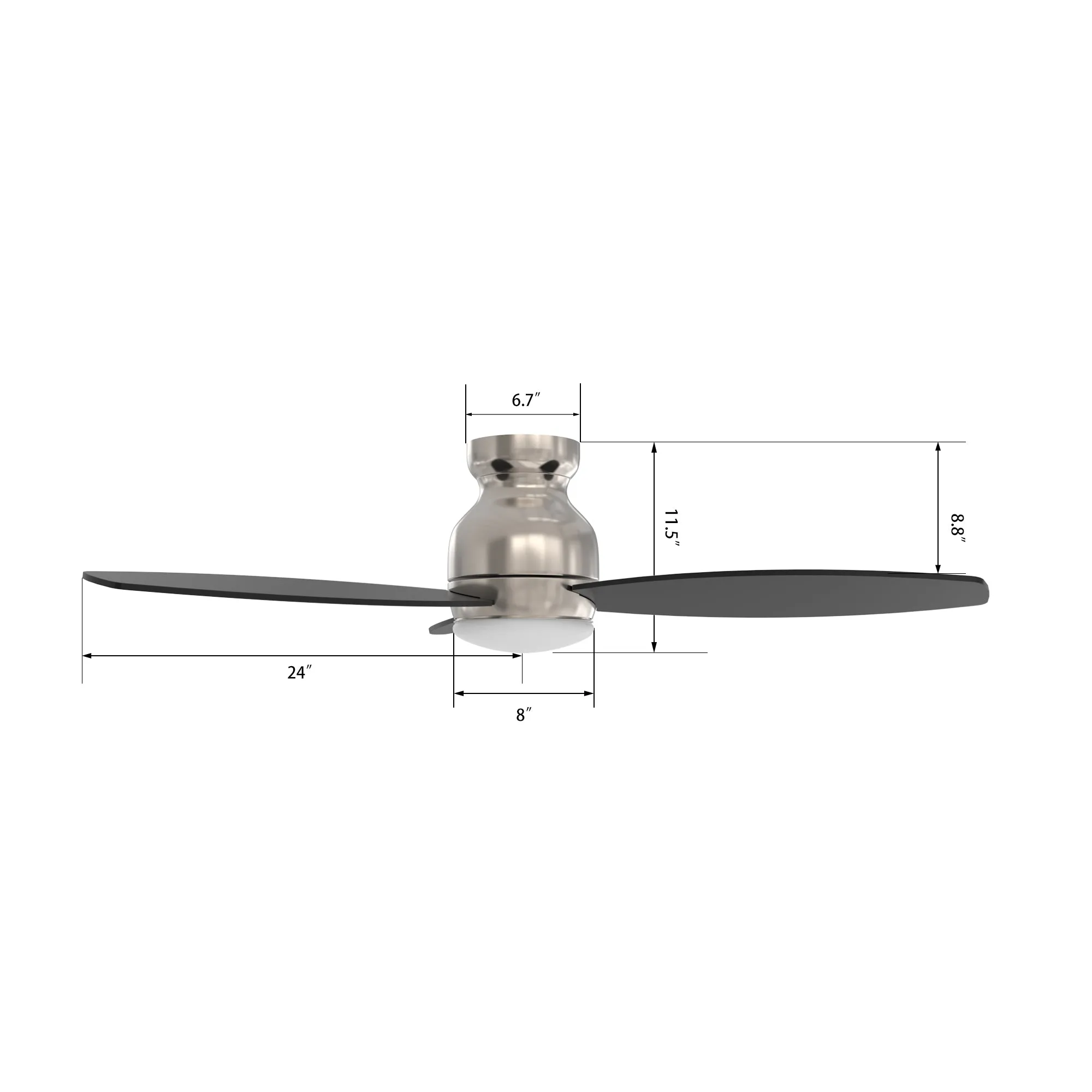 TRENTO 48 inch 3-Blade Flush Mount Smart Ceiling Fan with LED Light Kit & Remote - Silver/Black