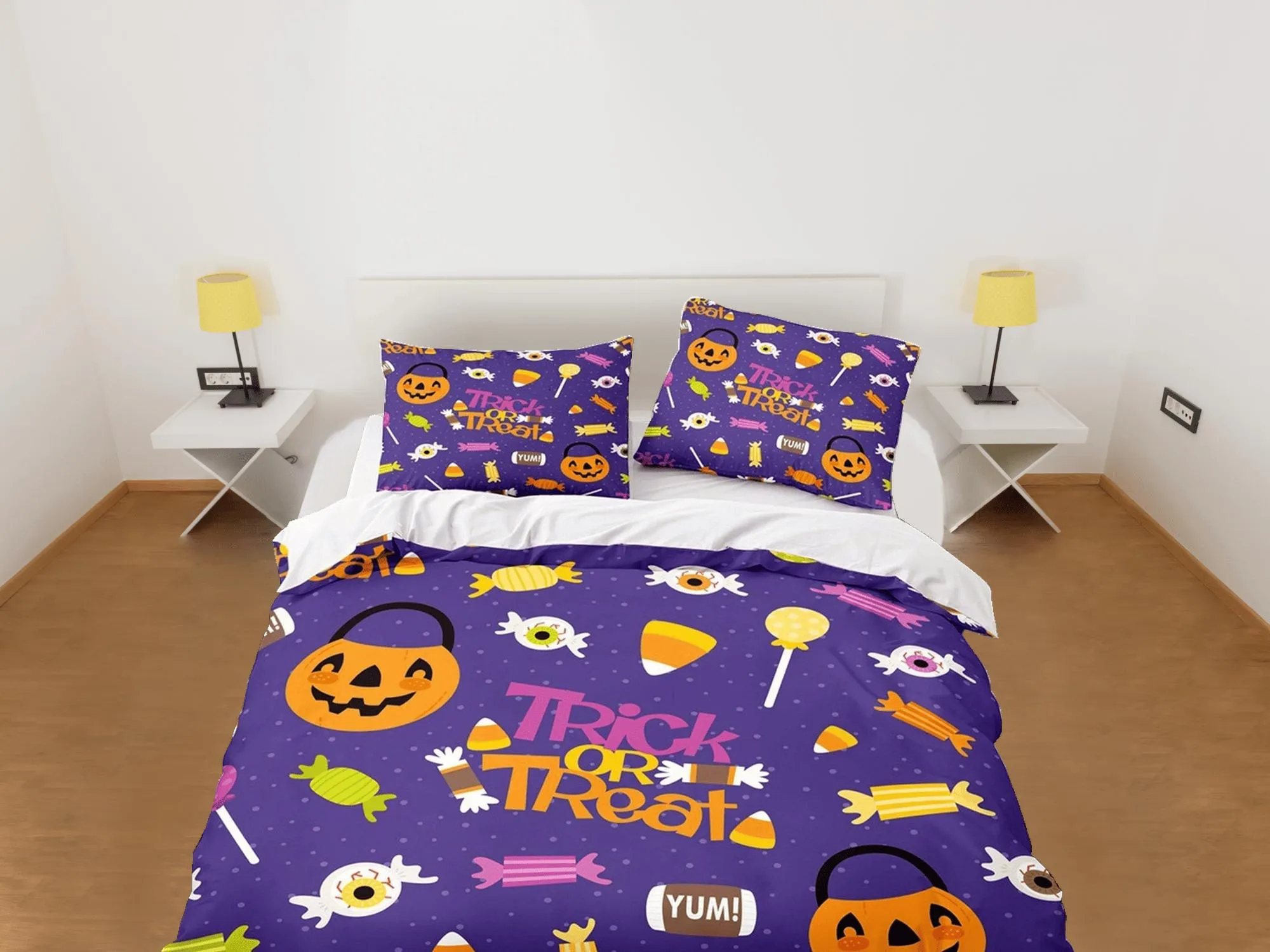 Trick or treat halloween full bedding & pillowcase, periwinkle purple duvet cover set dorm bedding, nursery toddler bedding, halloween gift