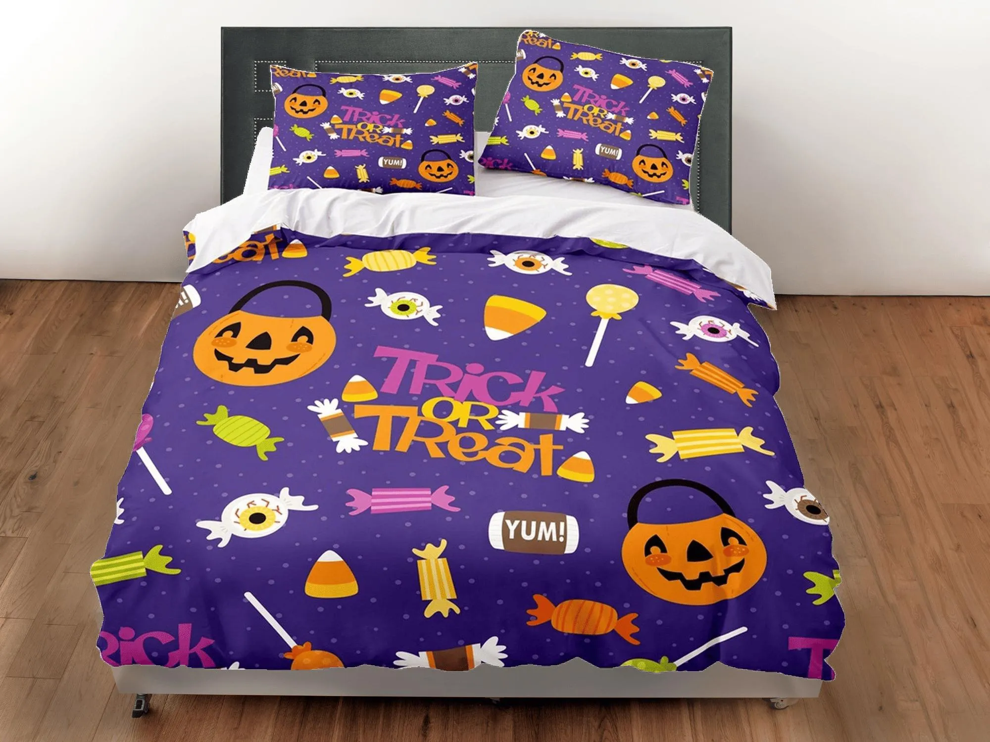 Trick or treat halloween full bedding & pillowcase, periwinkle purple duvet cover set dorm bedding, nursery toddler bedding, halloween gift