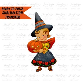 Vintage Halloween Girl Witch Designs, Ready to Press Sublimation Transfers, Sublimation design, Trick or Treat, 50's Halloween Design, Witch