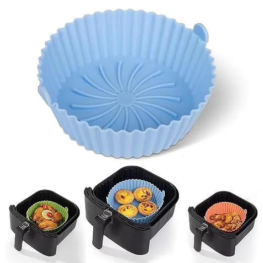 VKR® Air Fryer Silicone Round Shape Liners Basket Reusable Baking Tray Cooking Parchment Liner Paper Bowl Oven Accessories Ideal for Home (Top 6.5in / Bottom 5.5in) (Pack of 2)