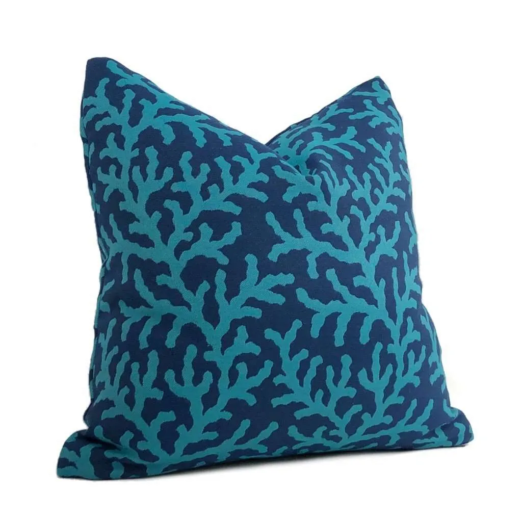 Waikiki Navy Blue & Turquoise Coral Reef Pillow Cover