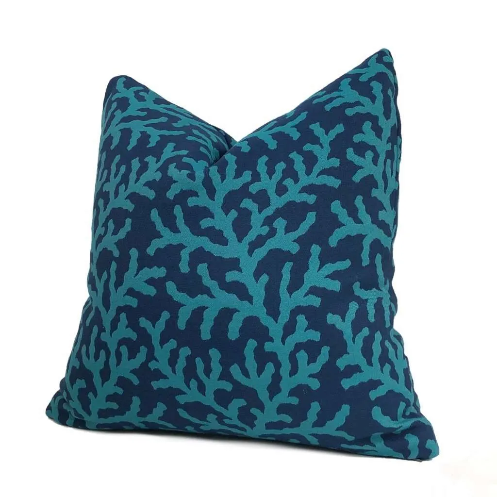 Waikiki Navy Blue & Turquoise Coral Reef Pillow Cover