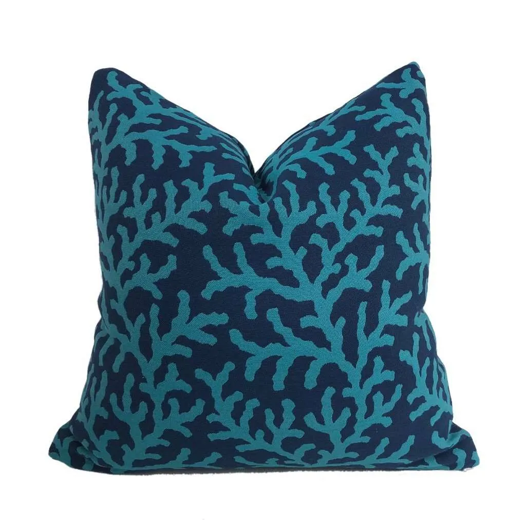 Waikiki Navy Blue & Turquoise Coral Reef Pillow Cover