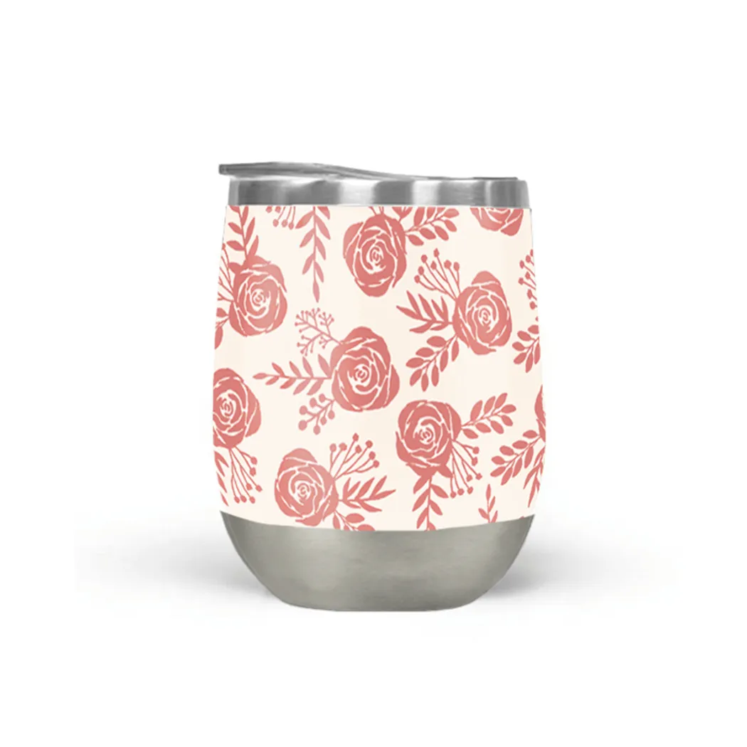 Warm Pink Floral Wine Tumbler