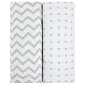 Waterproof Changing Pad Cover | Cradle Sheet Set - Grey Chevron & Polka Dot