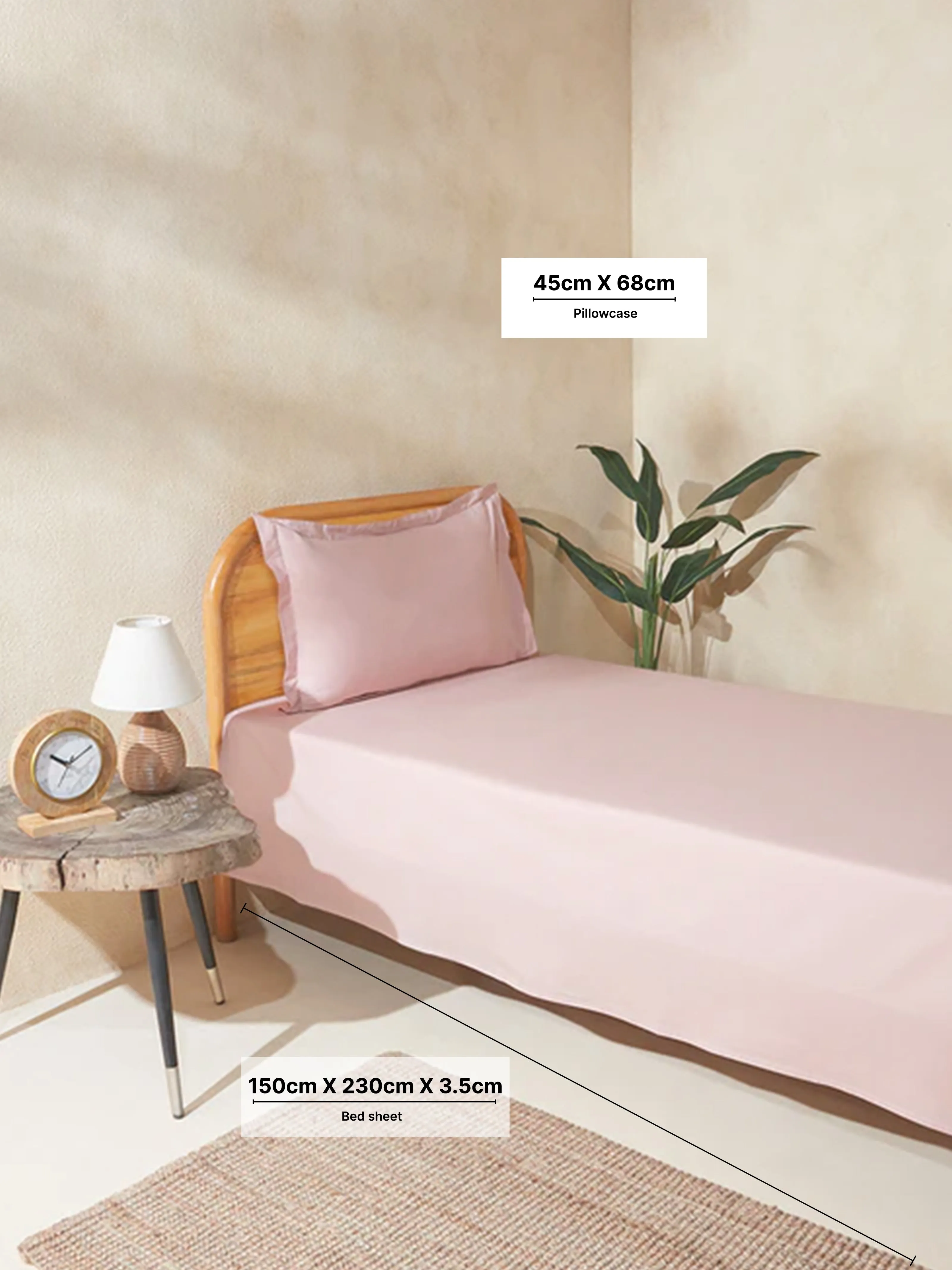 Westside Home Pink Solid Single Bed Flat Sheet and Pillowcase Set