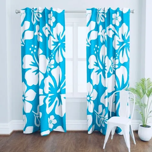 White Hawaiian Hibiscus Flowers on Aqua Blue Duvet Cover -Large Scale