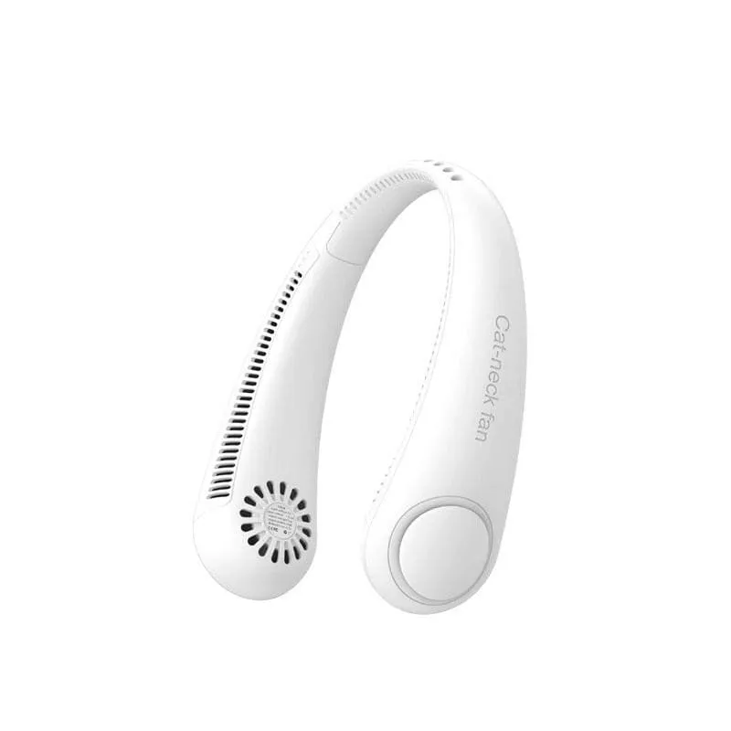 White Wireless Bladeless Mini Neck Fan for On-the-go Comfort