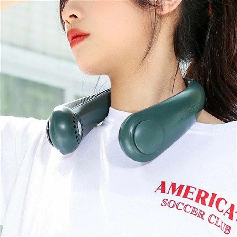 White Wireless Bladeless Mini Neck Fan for On-the-go Comfort