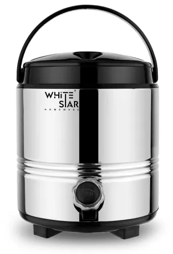 WHITESTAR Stainless Steel Hot and Cold Water Jug/Containers with Leak Proof Tap I PUF Inuslated Hot Water/Tea/Milk Containers I Insulated Water Jug 5 Liters with Easy to Carry Handle (5 Liters)