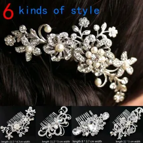 Women Girls Bridal Wedding Silver Crystal Rhinestone Diamante Flower Hair Clip Comb Pin Apparel Accessories Headwear Hair Combs