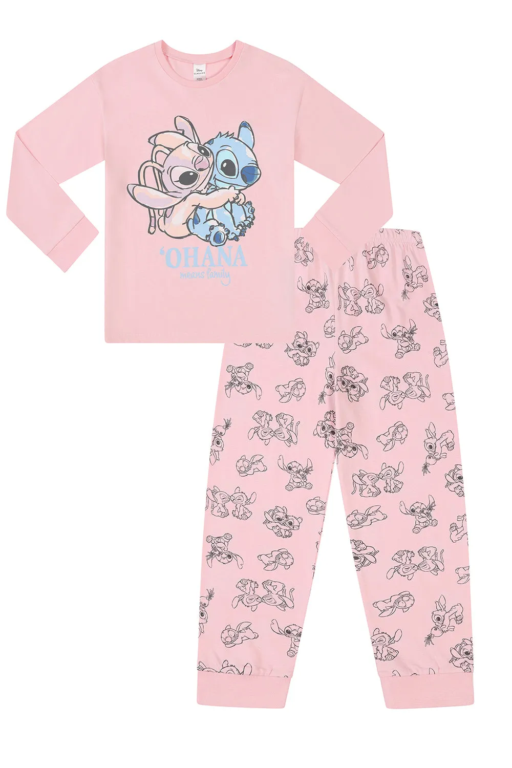 Womens Disney Stitch and Angel Cuddle Pink Long Pyjama Set