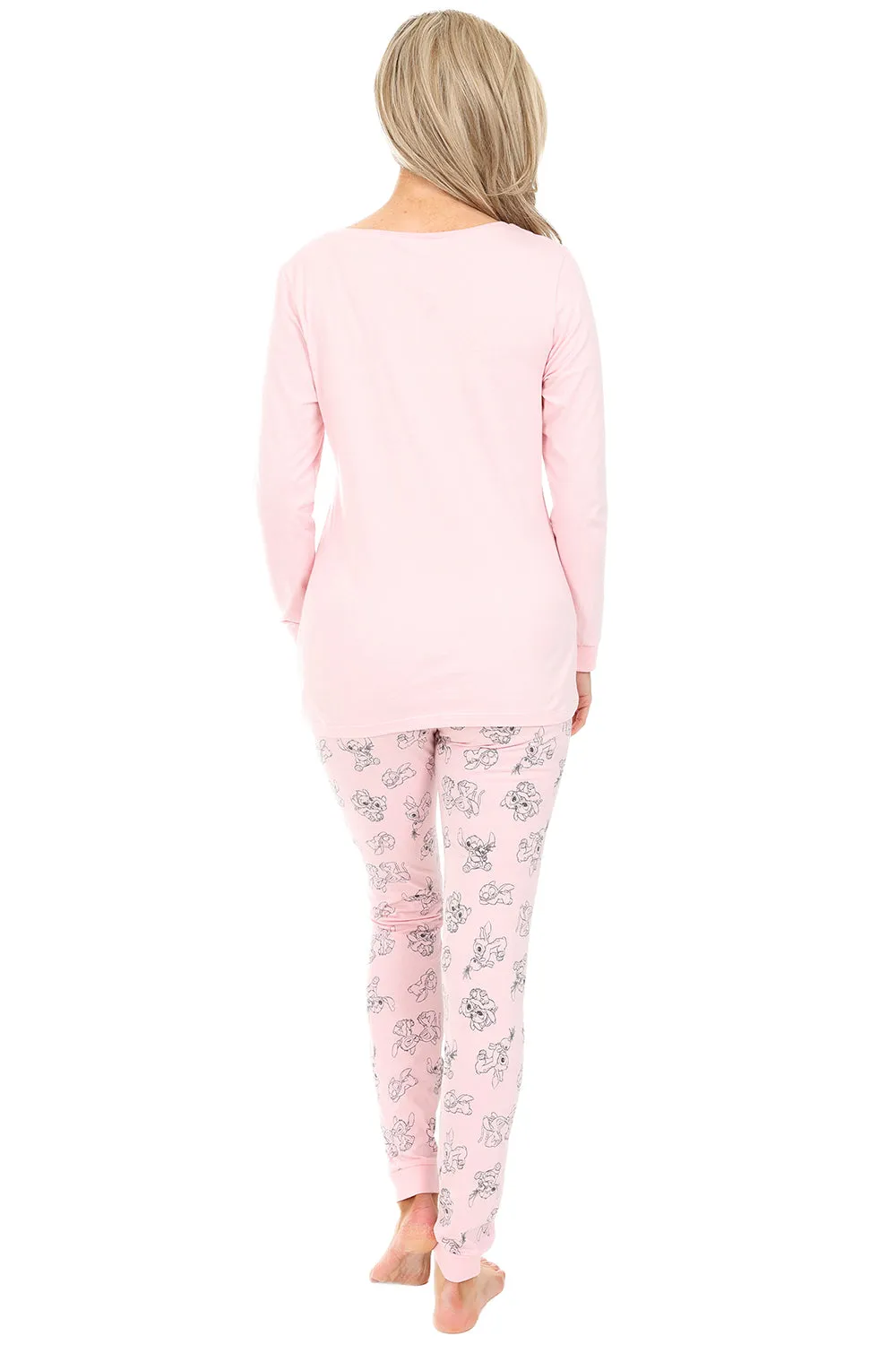 Womens Disney Stitch and Angel Cuddle Pink Long Pyjama Set