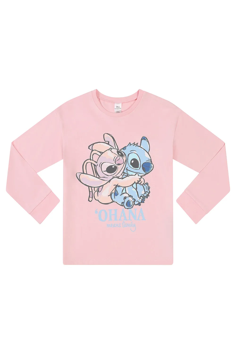 Womens Disney Stitch and Angel Cuddle Pink Long Pyjama Set