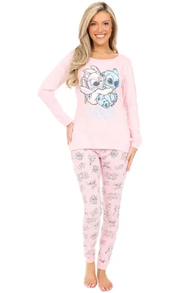 Womens Disney Stitch and Angel Cuddle Pink Long Pyjama Set