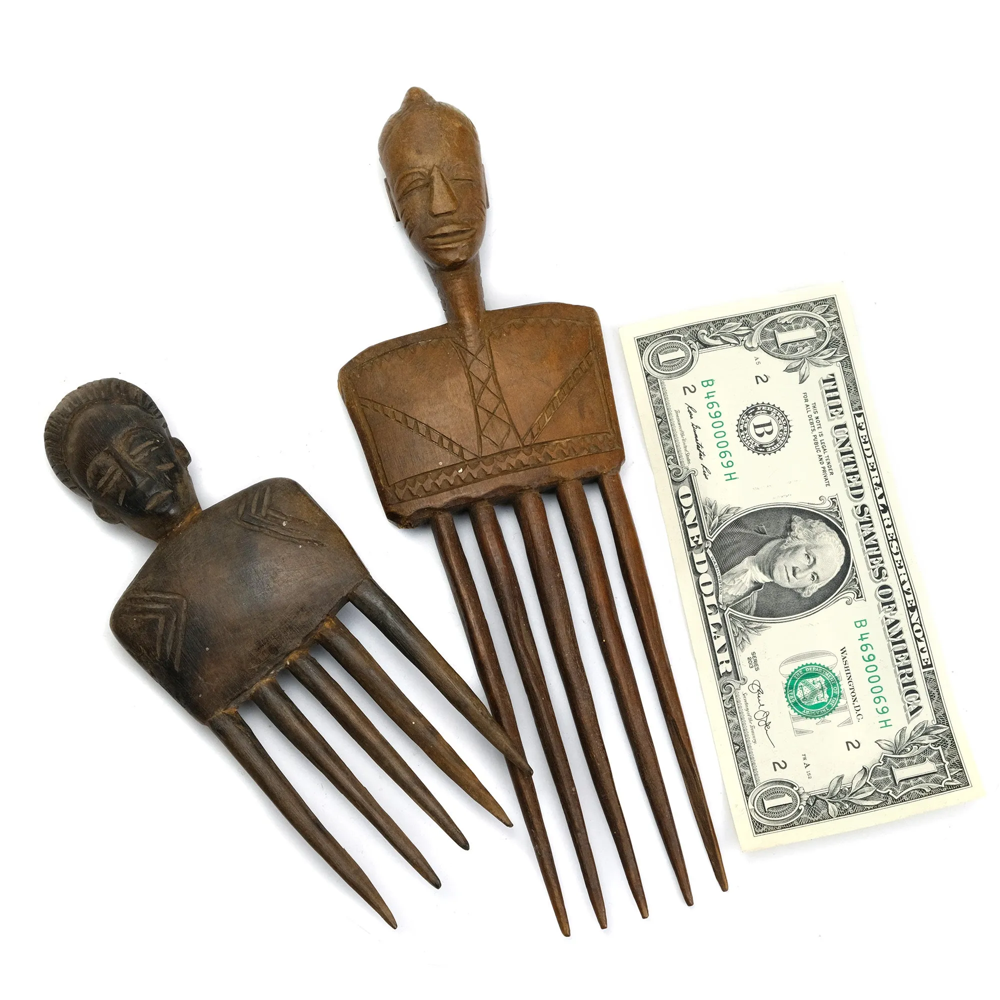 Wooden Portrait Combs From The Akan people of Côte d'Ivoire