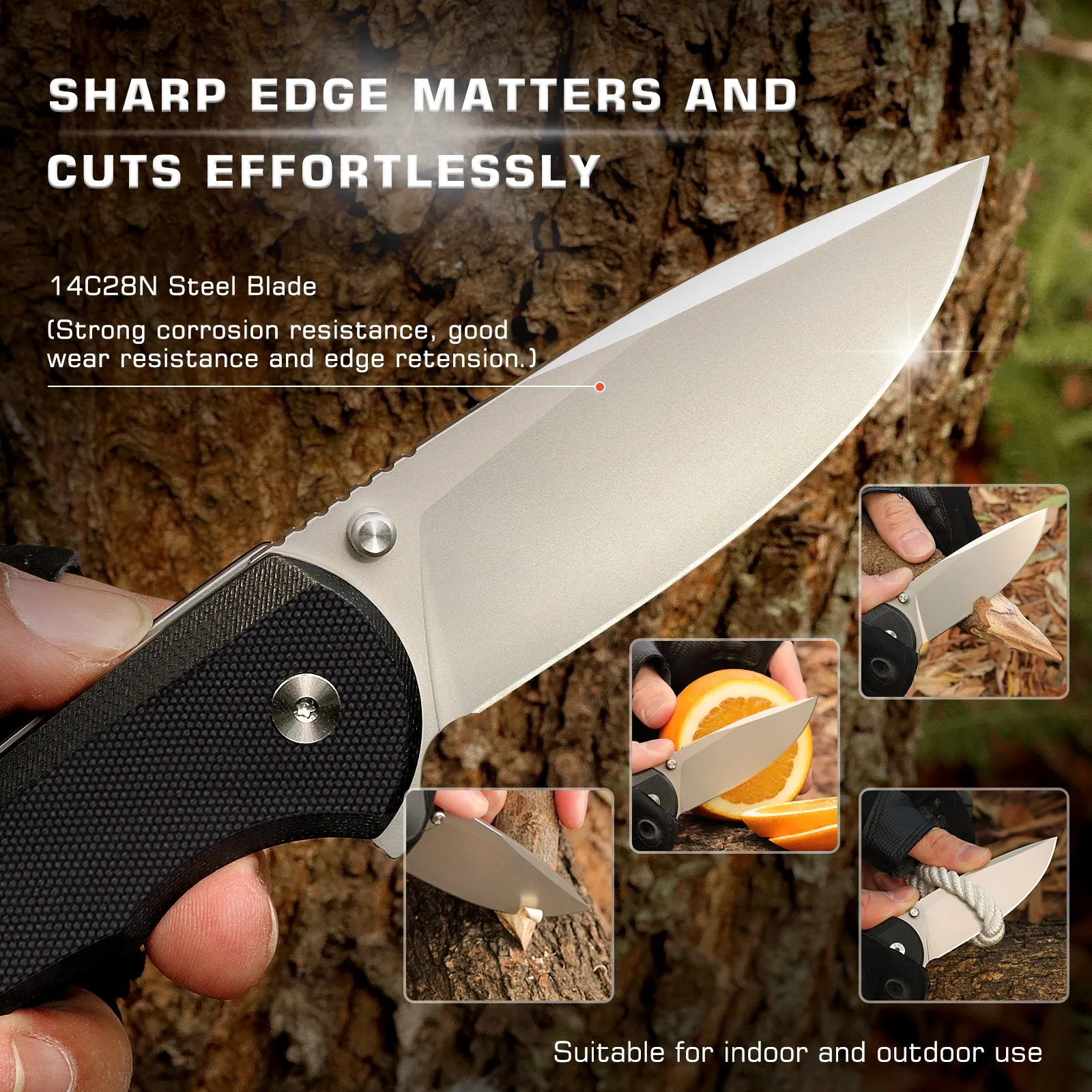 XTOUC 14C28N Blade Folding Pocket Knife G10 Handle Outdoor Camping Knives