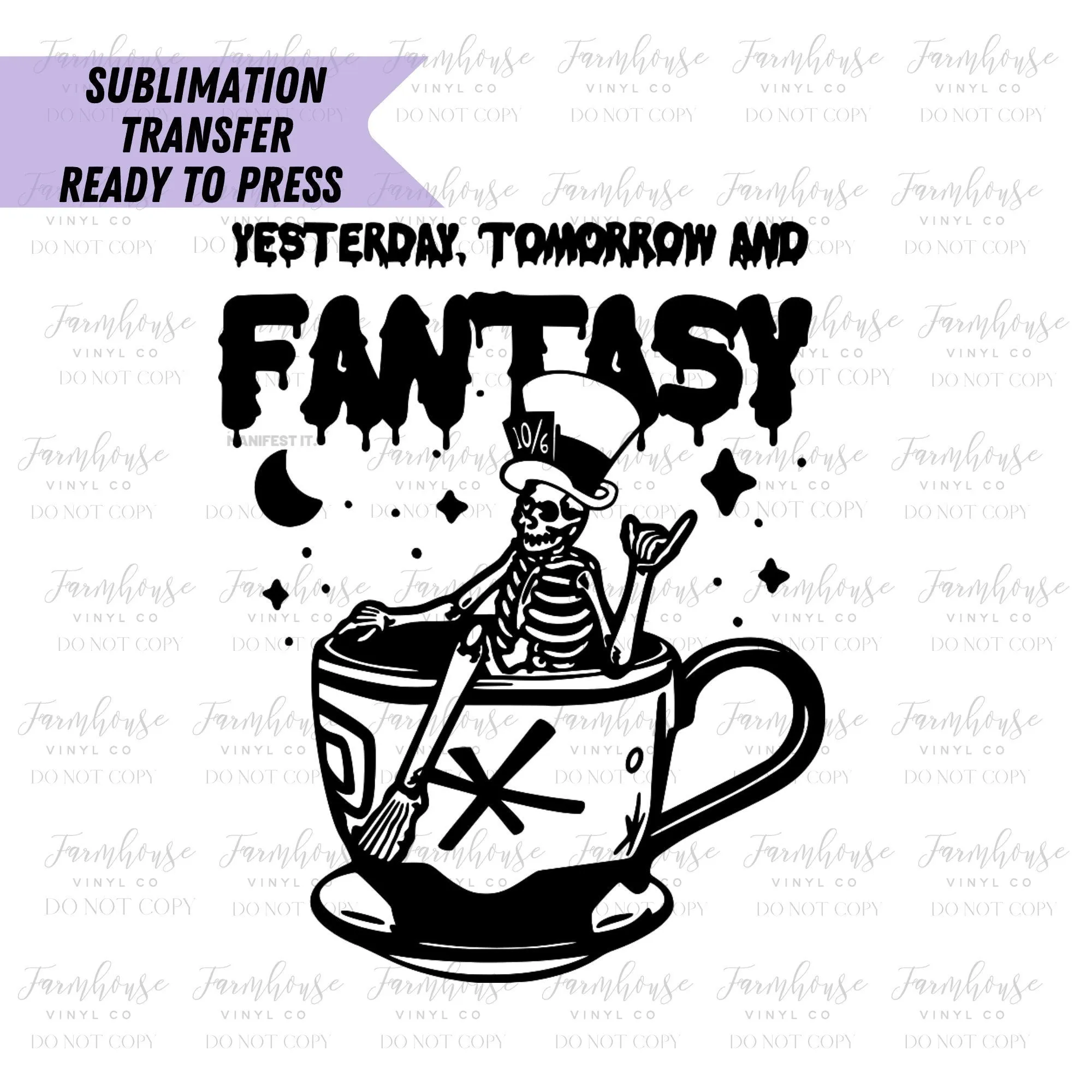 Yester Today Fantasy Ghost Tea Cup, Ready To Press Sublimation Transfers, Magical Vacation, Sublimation, Halloween Magical Vacay Design