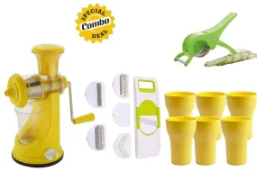 Your Brand Kitchen combo - Manual Juicer, 6 in 1 Slicer, Vegetables Cutter with Peeler and 6 Plastic Glasses