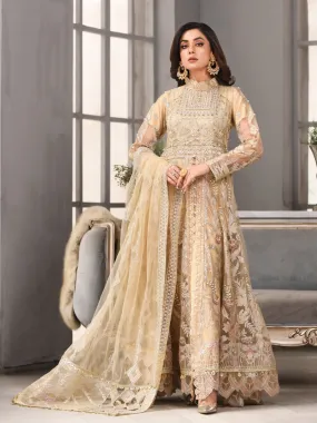 Zarqun Skin Beige Fancy Embroidered Net 3-Piece Maxi Suit