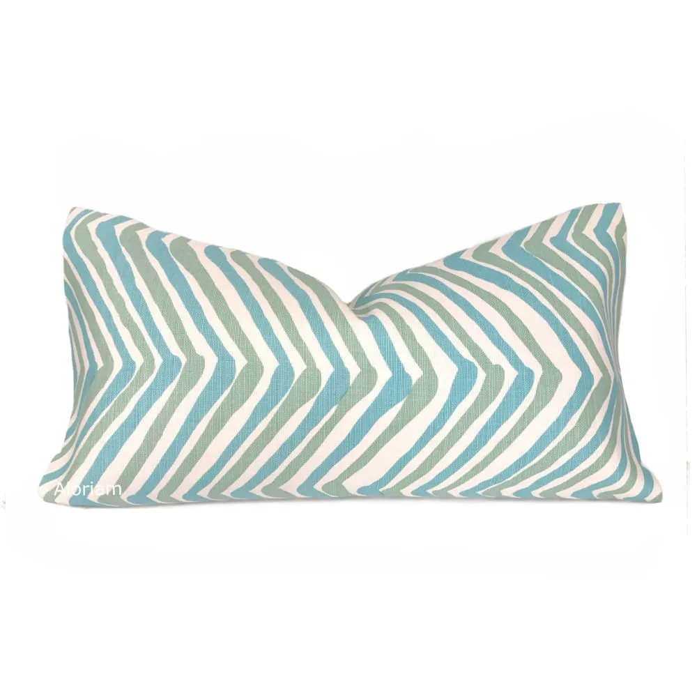 Zig Zag Aqua Turquoise Chevron Pillow Cover (Quadrille Alan Campbell fabric)