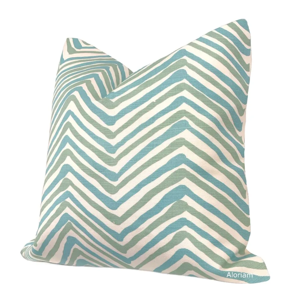 Zig Zag Aqua Turquoise Chevron Pillow Cover (Quadrille Alan Campbell fabric)