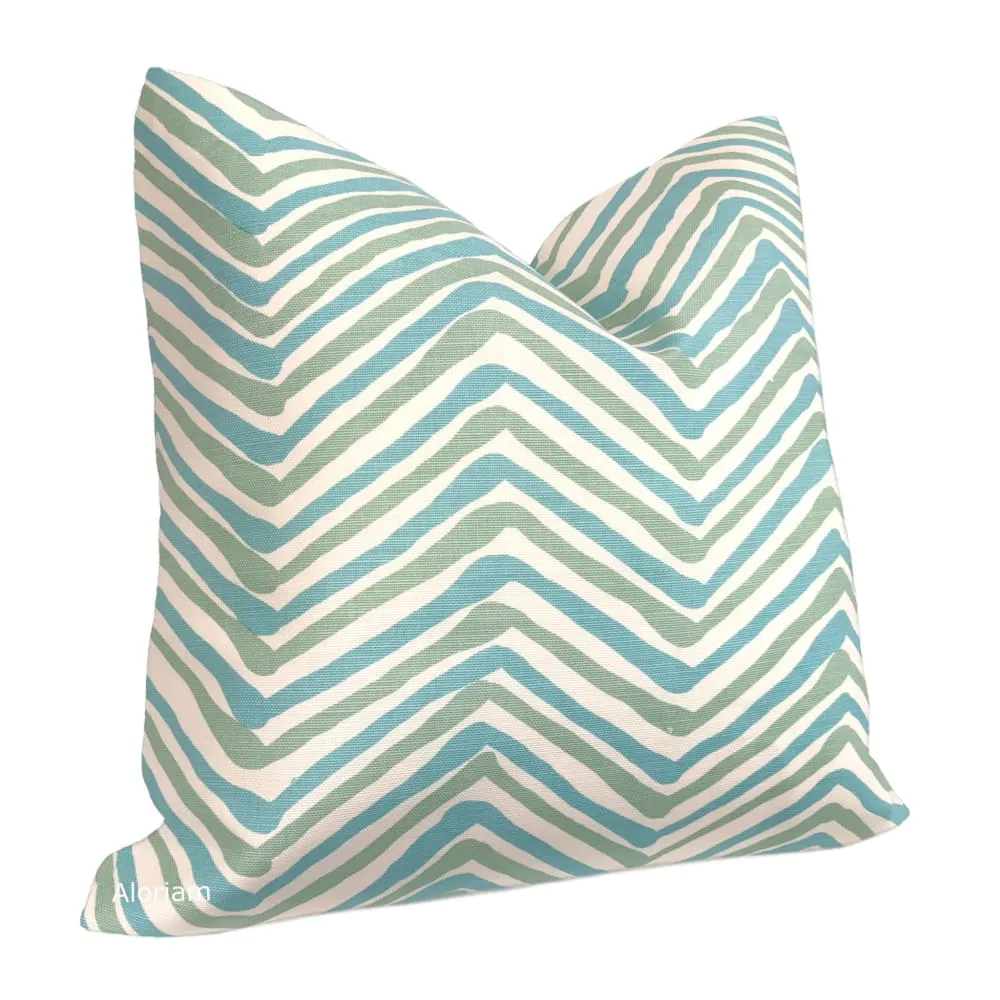 Zig Zag Aqua Turquoise Chevron Pillow Cover (Quadrille Alan Campbell fabric)