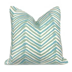 Zig Zag Aqua Turquoise Chevron Pillow Cover (Quadrille Alan Campbell fabric)